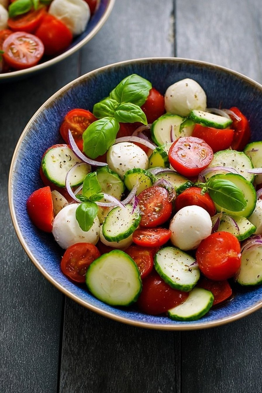 Fresh Cucumber Caprese Salad final result