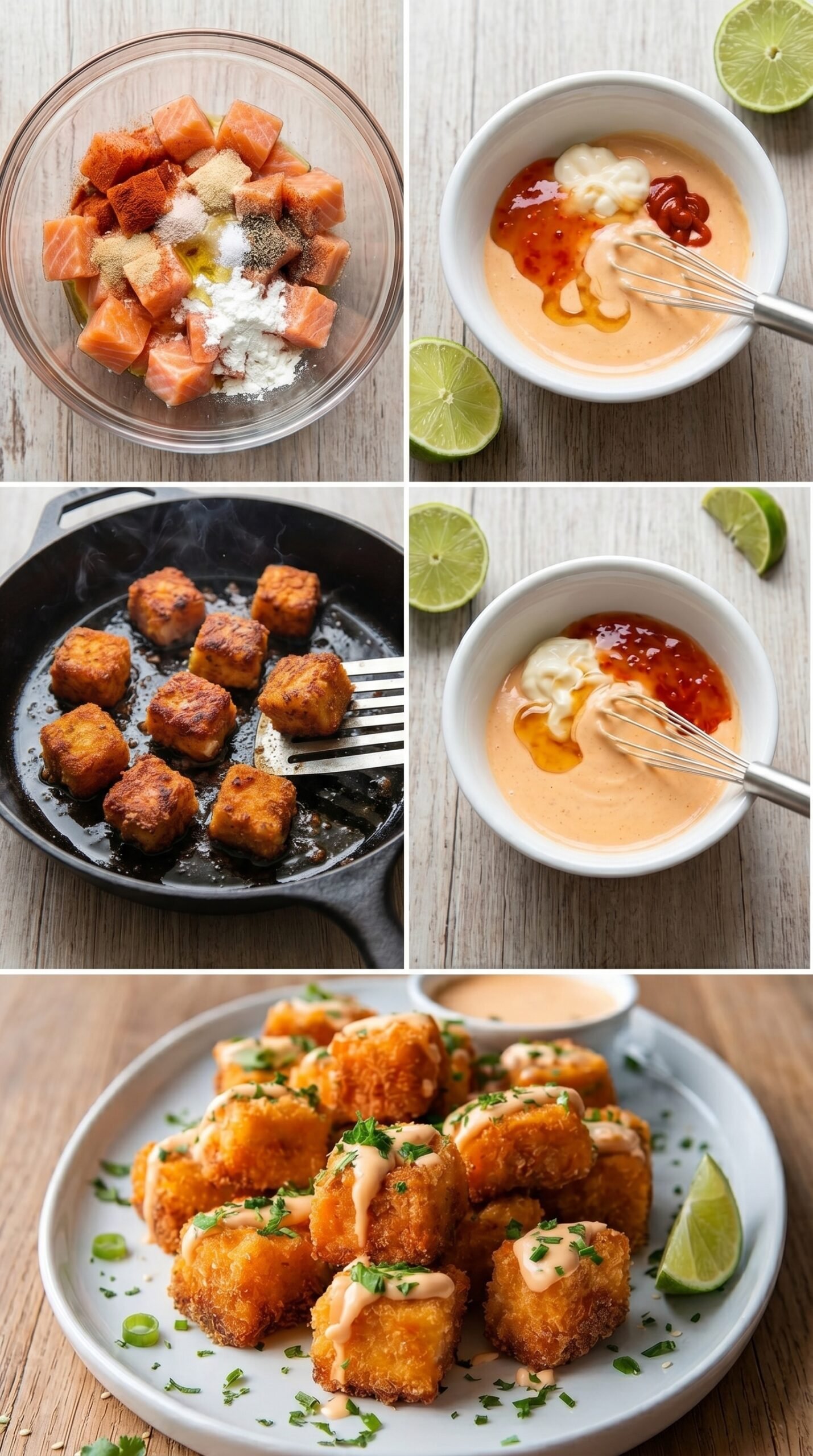 Crispy Bang Bang Salmon Bites recipe instructions