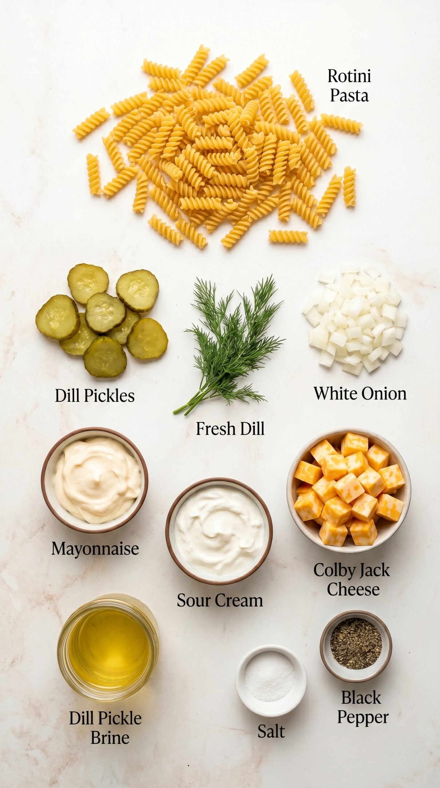 Irresistible Simple Dill Pickle Pasta Salad for Summer Fun recipe ingredients