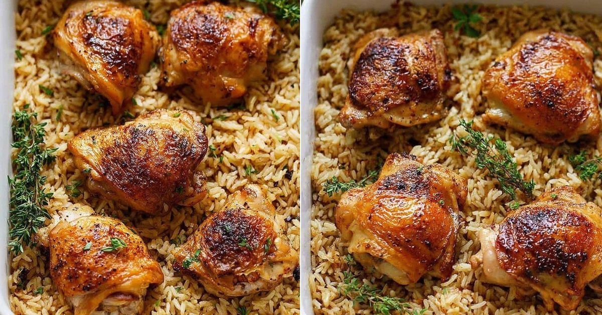 Oven Baked Chicken and Rice With Tender Thighs and Seasoned Rice recipe photo