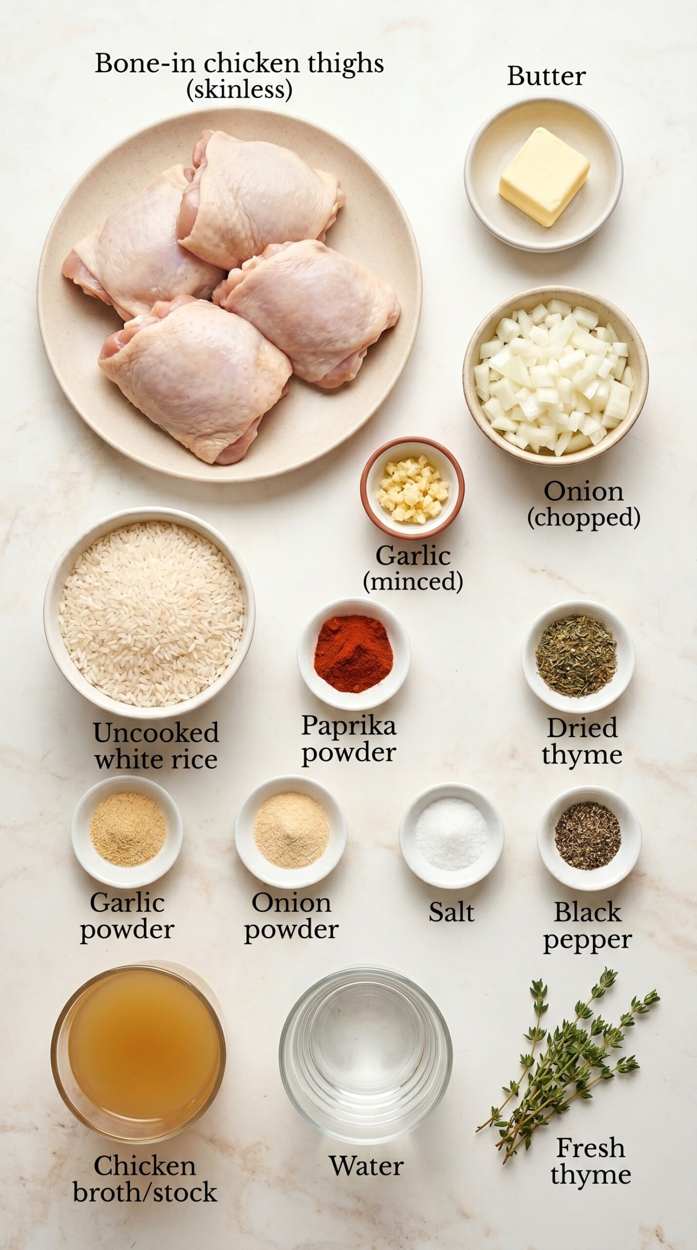 Oven Baked Chicken and Rice With Tender Thighs and Seasoned Rice recipe ingredients