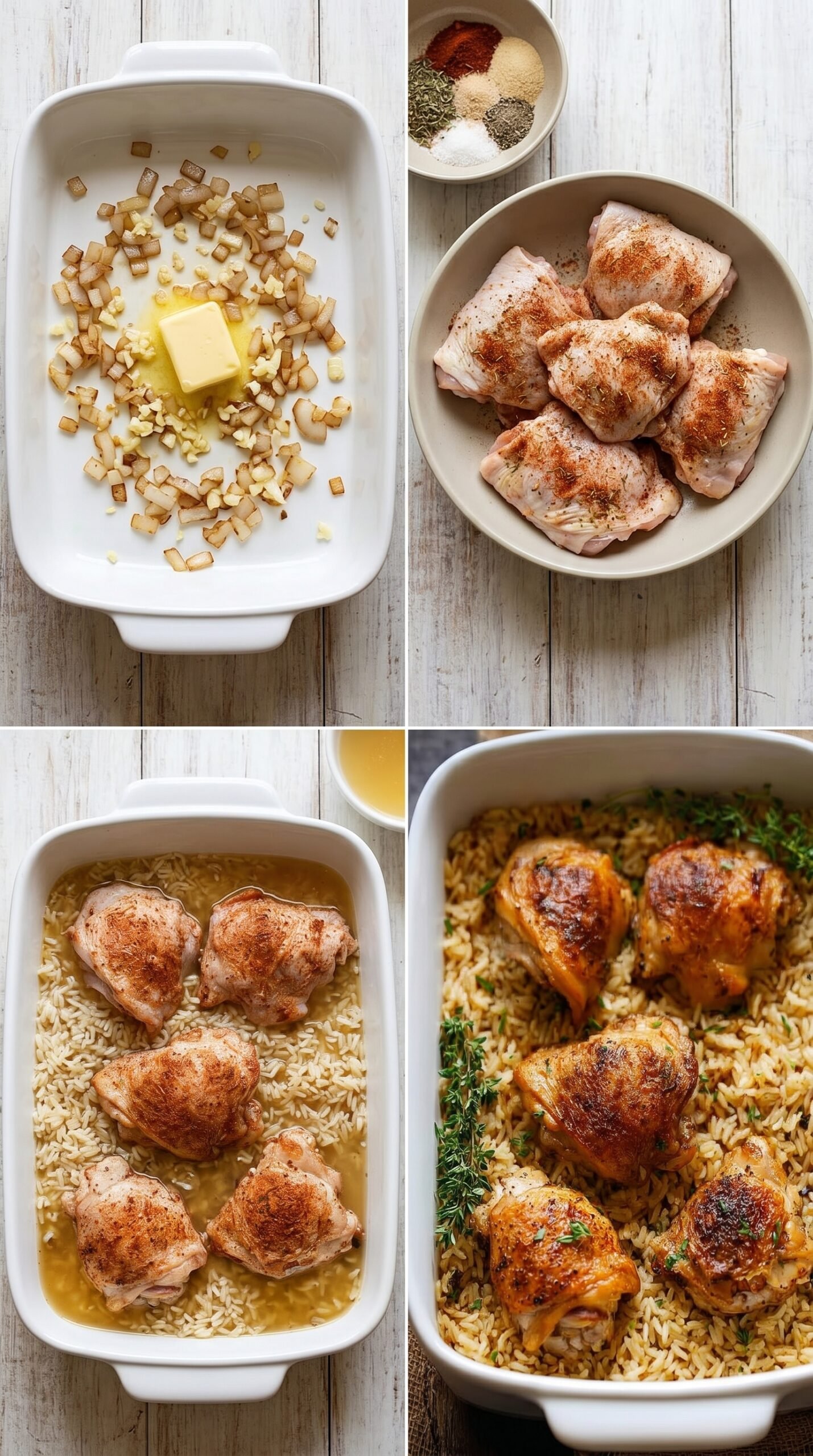 Oven Baked Chicken and Rice With Tender Thighs and Seasoned Rice recipe instructions