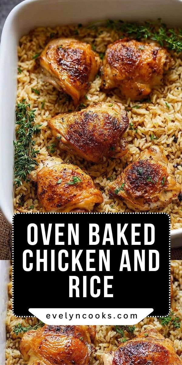 Oven Baked Chicken and Rice With Tender Thighs and Seasoned Rice save this recipe