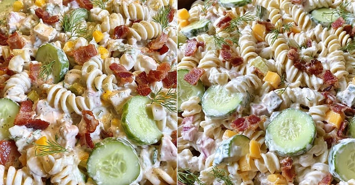 Dill Pickle Bacon Ranch Pasta Salad recipe photo