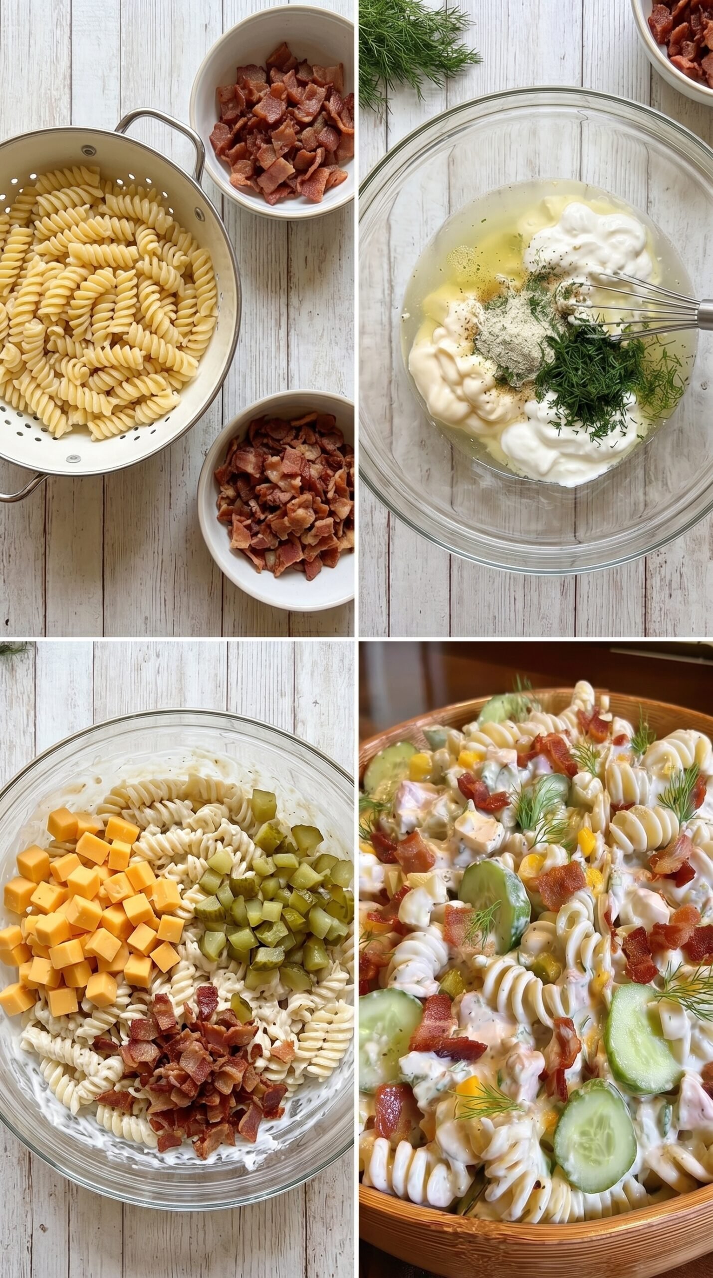Dill Pickle Bacon Ranch Pasta Salad recipe instructions