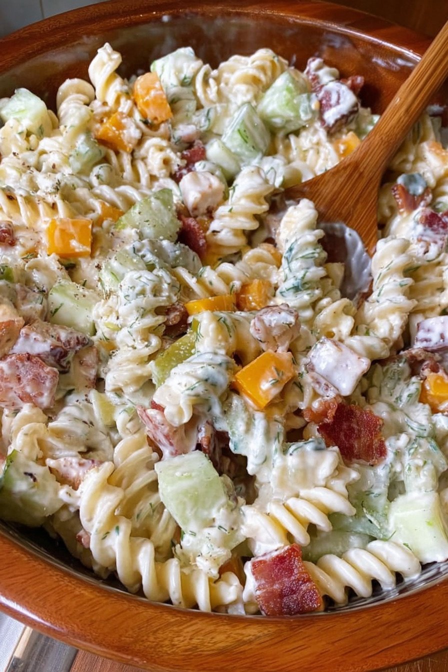 Dill Pickle Bacon Ranch Pasta Salad extra recipe photo