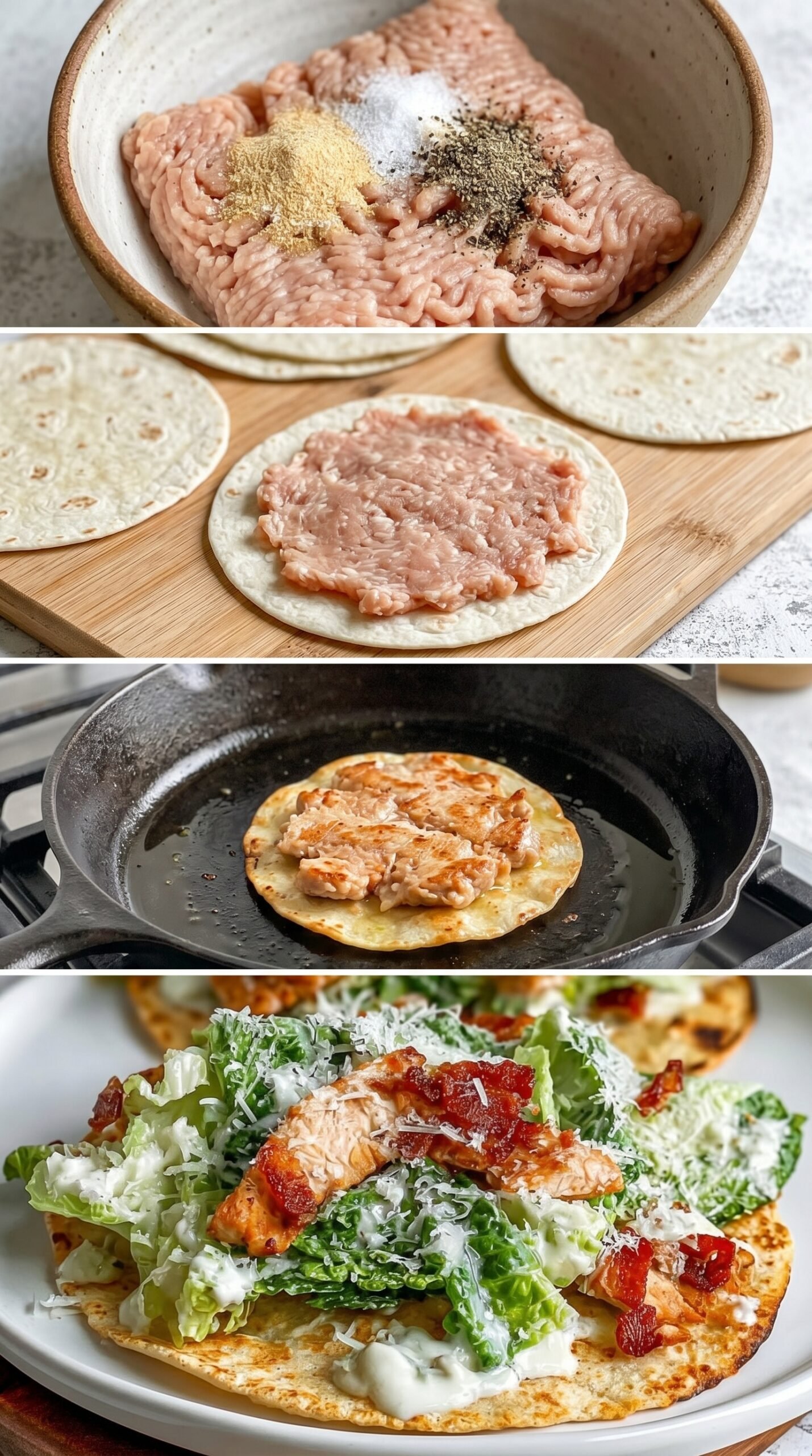 Smash Chicken Caesar Tacos with Crispy Edges recipe instructions
