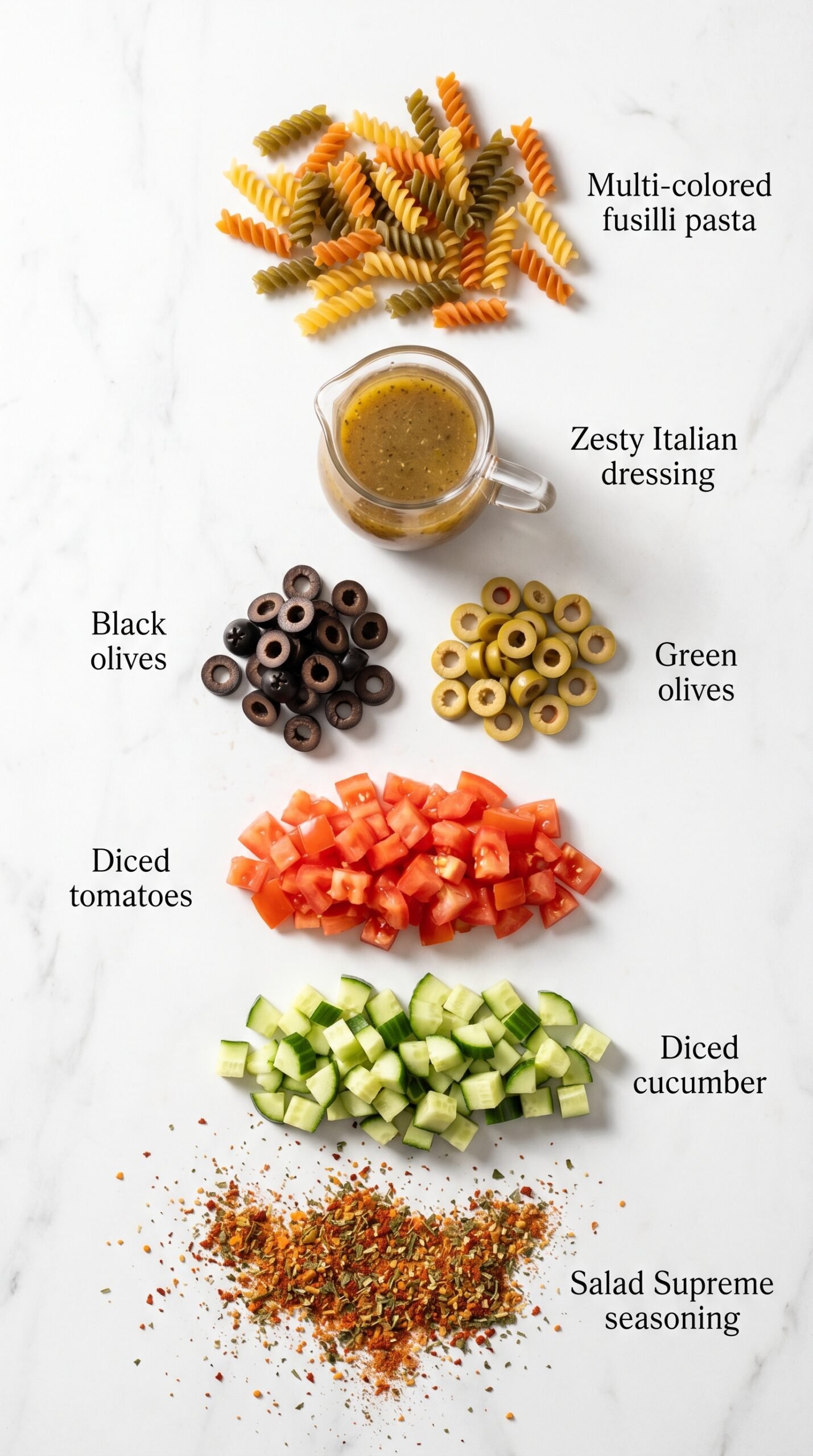 Zesty Italian Pasta Salad with Olives, Cucumber, and Tomato recipe ingredients