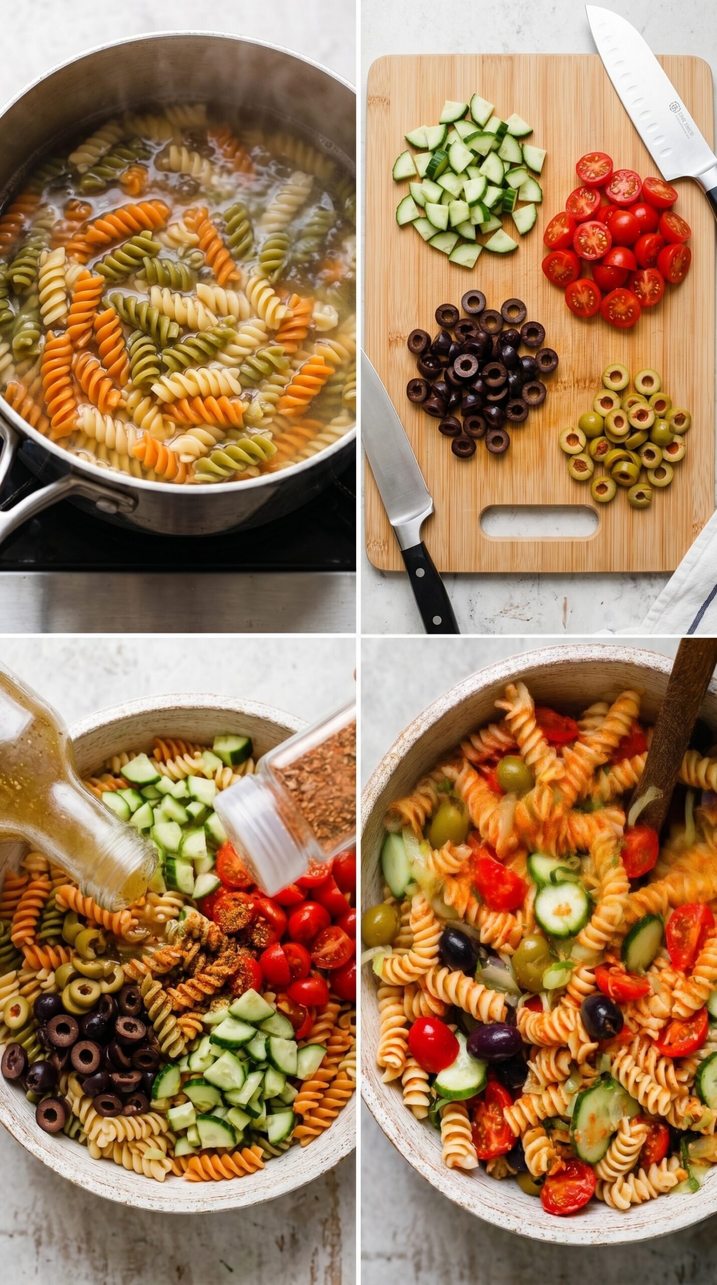 Zesty Italian Pasta Salad with Olives, Cucumber, and Tomato recipe instructions