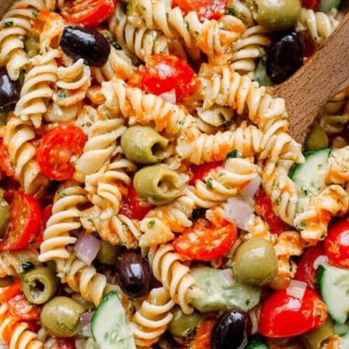 Zesty Italian Pasta Salad with Olives, Cucumber, and Tomato extra recipe photo