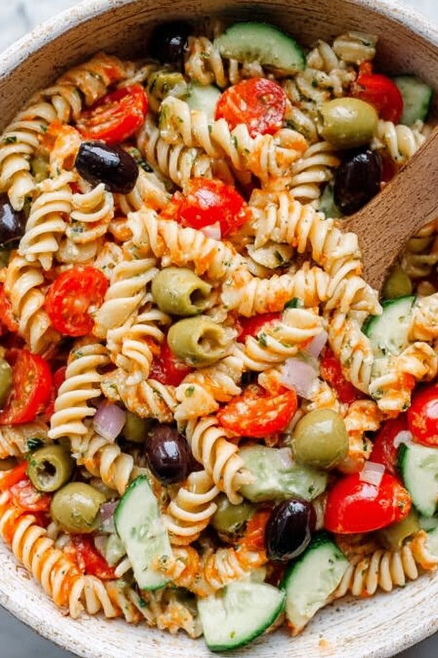 Zesty Italian Pasta Salad with Olives, Cucumber, and Tomato extra recipe photo