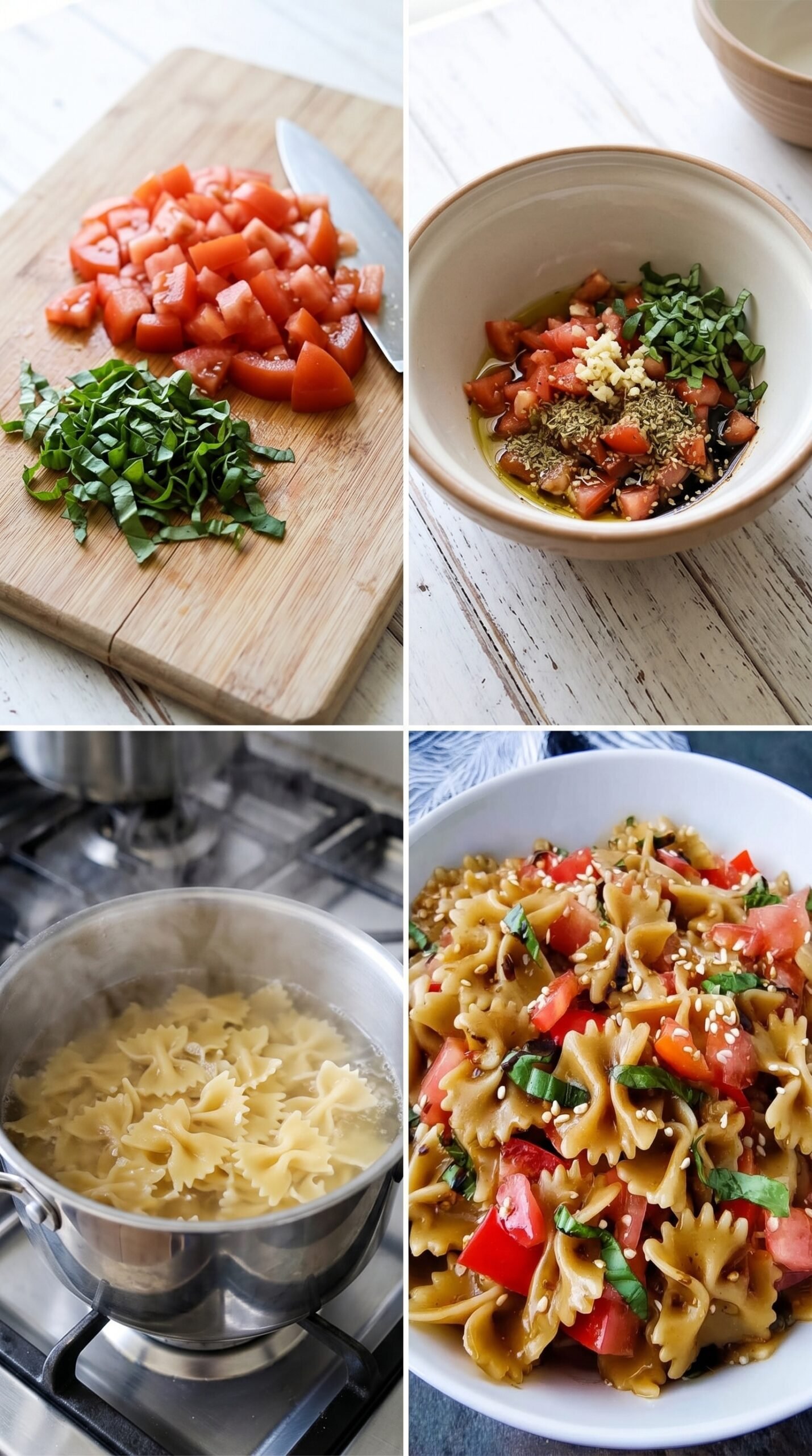 Easy Bruschetta Pasta Salad with Fresh Tomatoes, Basil, and Balsamic recipe instructions