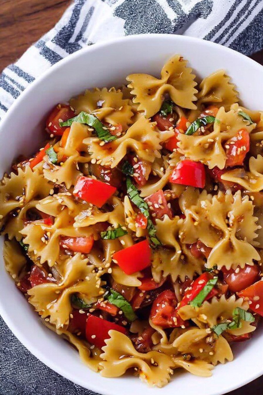 Easy Bruschetta Pasta Salad with Fresh Tomatoes, Basil, and Balsamic recipe tips