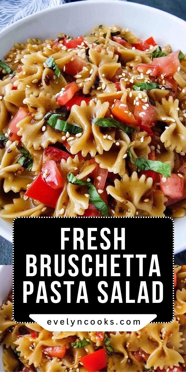 Easy Bruschetta Pasta Salad with Fresh Tomatoes, Basil, and Balsamic save this recipe