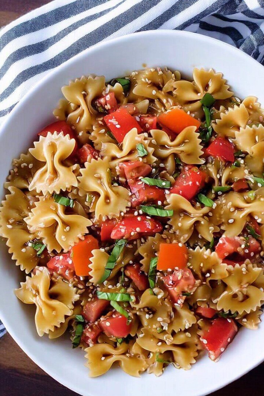 Easy Bruschetta Pasta Salad with Fresh Tomatoes, Basil, and Balsamic extra recipe photo